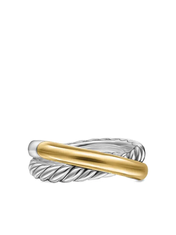 David Yurman 14kt Yellow Gold Crossover Two Row Ring (7.5mm) in Silver