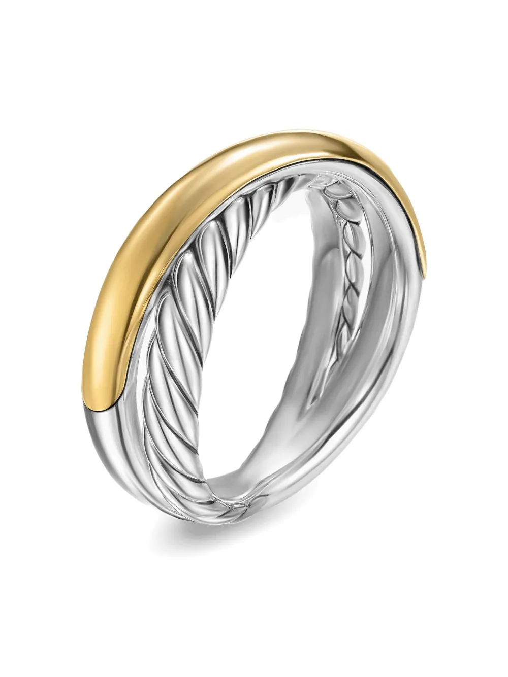 David Yurman 14kt Yellow Gold Crossover Two Row Ring (7.5mm) in Silver, view 3