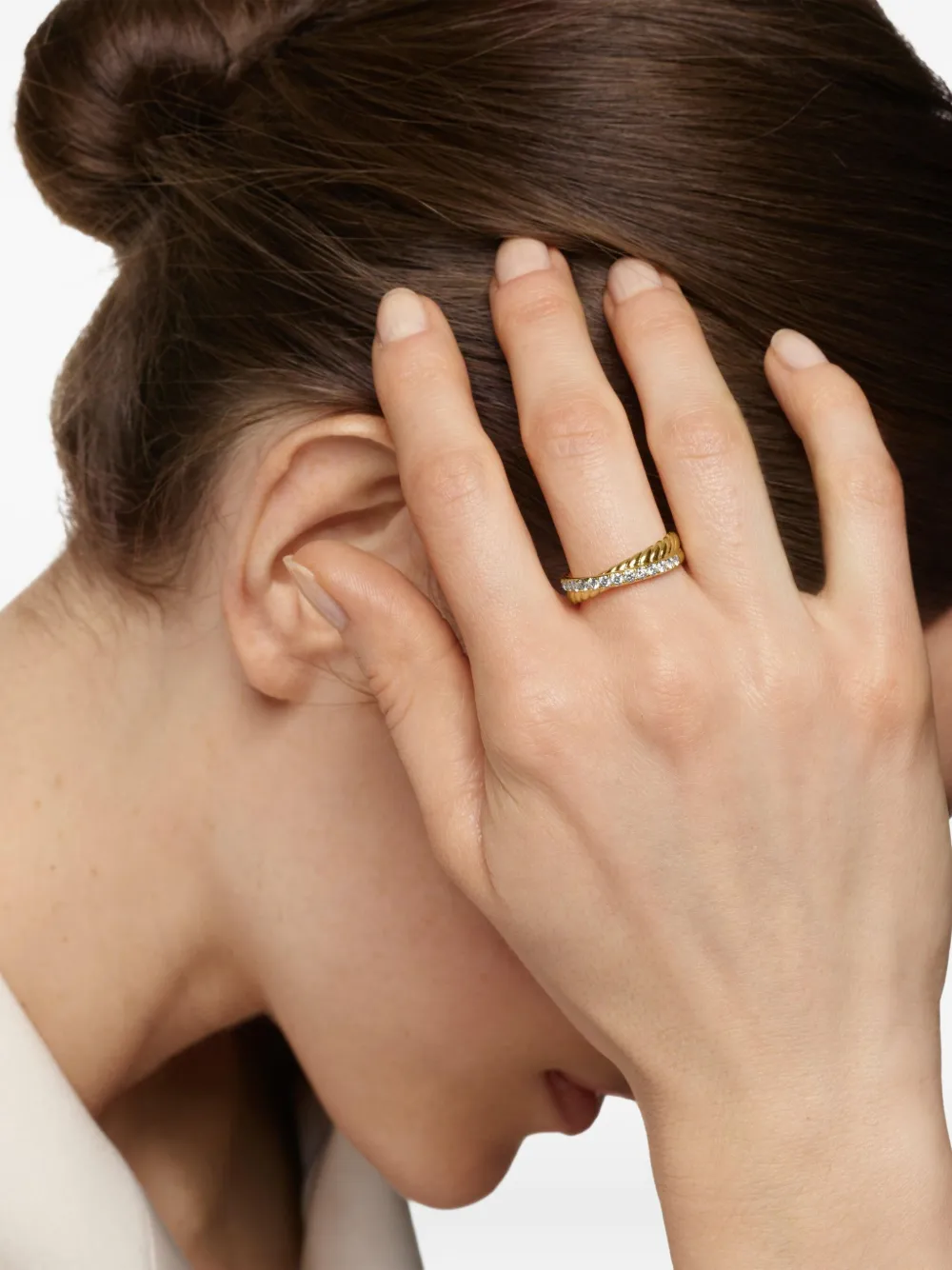David Yurman Crossover Two Row ダイヤモンド リング 5mm 18Kイエローゴールド | Image 2