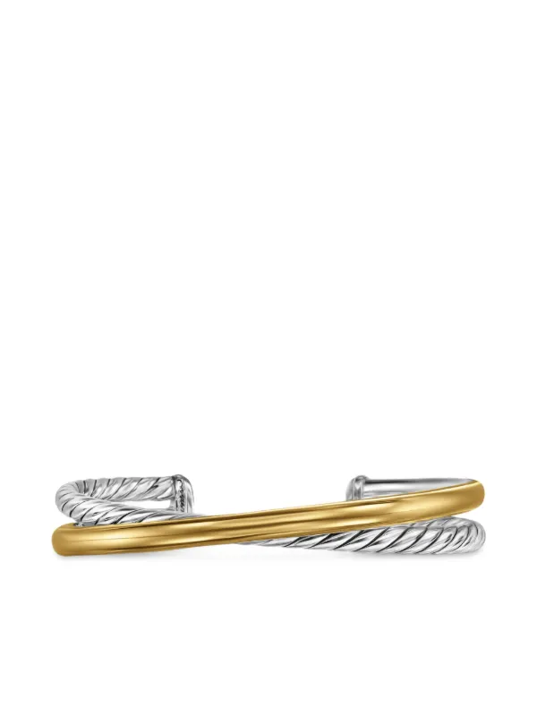 David Yurman 14kt Yellow Gold and Sterling Silver Crossover Two Row Cuff Bracelet (11mm)