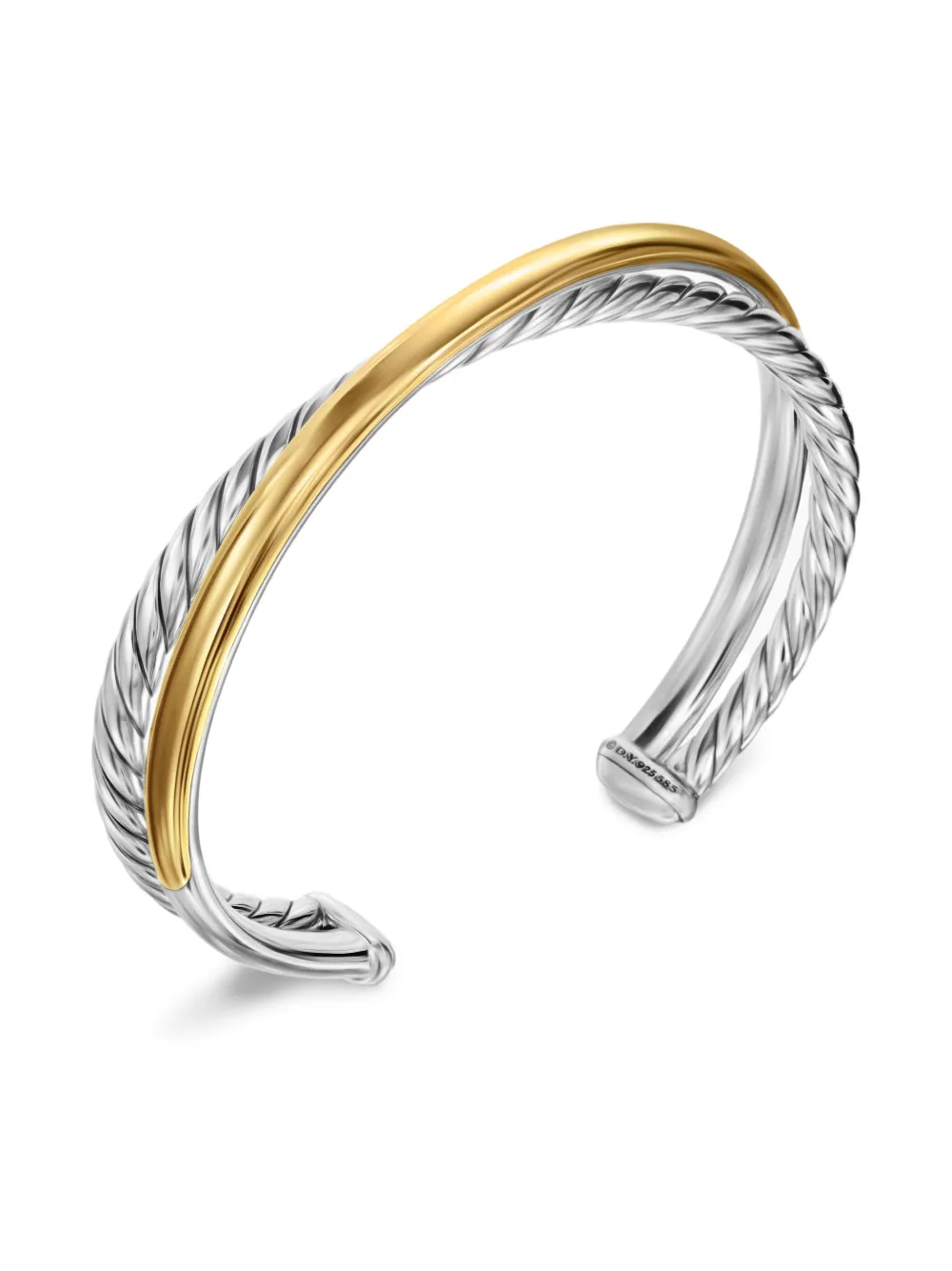 14kt Yellow Gold And Sterling Silver Crossover Two Row Cuff Bracelet (11mm)