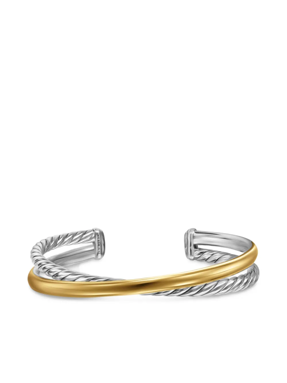 14kt Yellow Gold And Sterling Silver Crossover Two Row Cuff Bracelet (11mm)