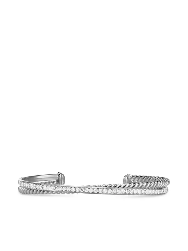 David Yurman Sterling Silver Crossover Two Row Diamond Bracelet (6mm)