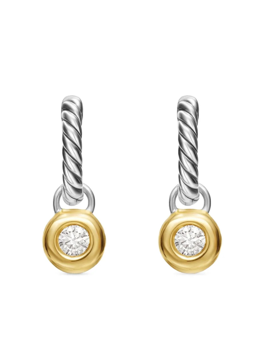 David Yurman Petite Cable ダイヤモンド ピアス 17.5mm 14Kイエローゴールド&スターリングシルバー - David Yurman Petite Cable ダイヤモンド ピアス 17.5mm 14Kイエローゴールド&スターリングシルバー -