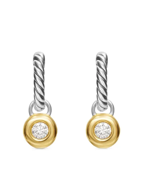 David Yurman 14kt yellow gold and sterling silver Petite Cable diamond earrings (17.5mm)
