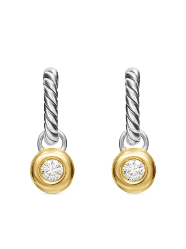 David Yurman 14kt Yellow Gold and Sterling Silver Petite Cable Diamond Earrings (17.5mm)