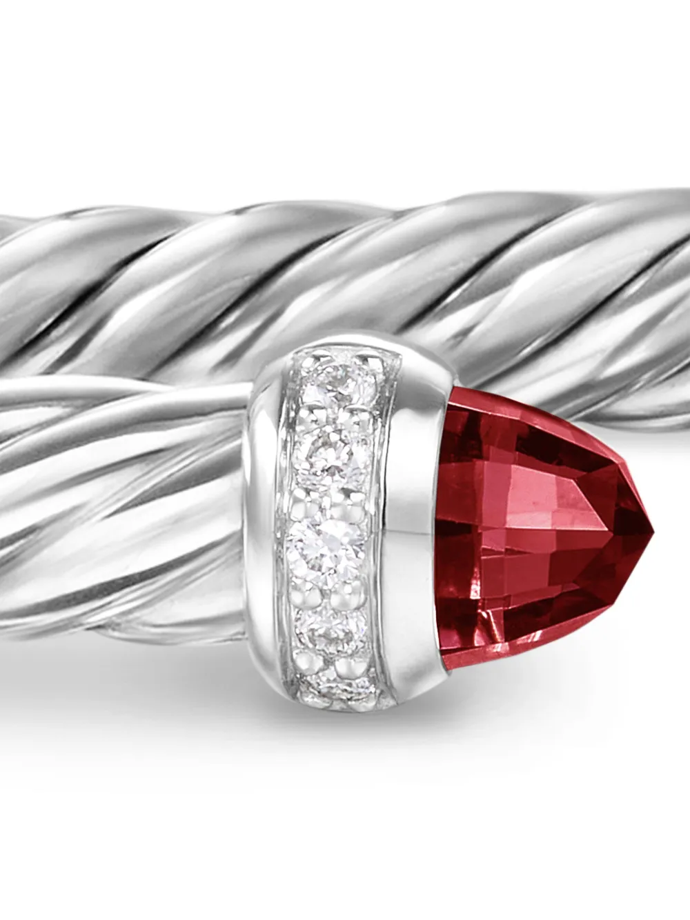 David Yurman Sterling Silver Cablespira Garnet And Diamonds Bracelet In Silver