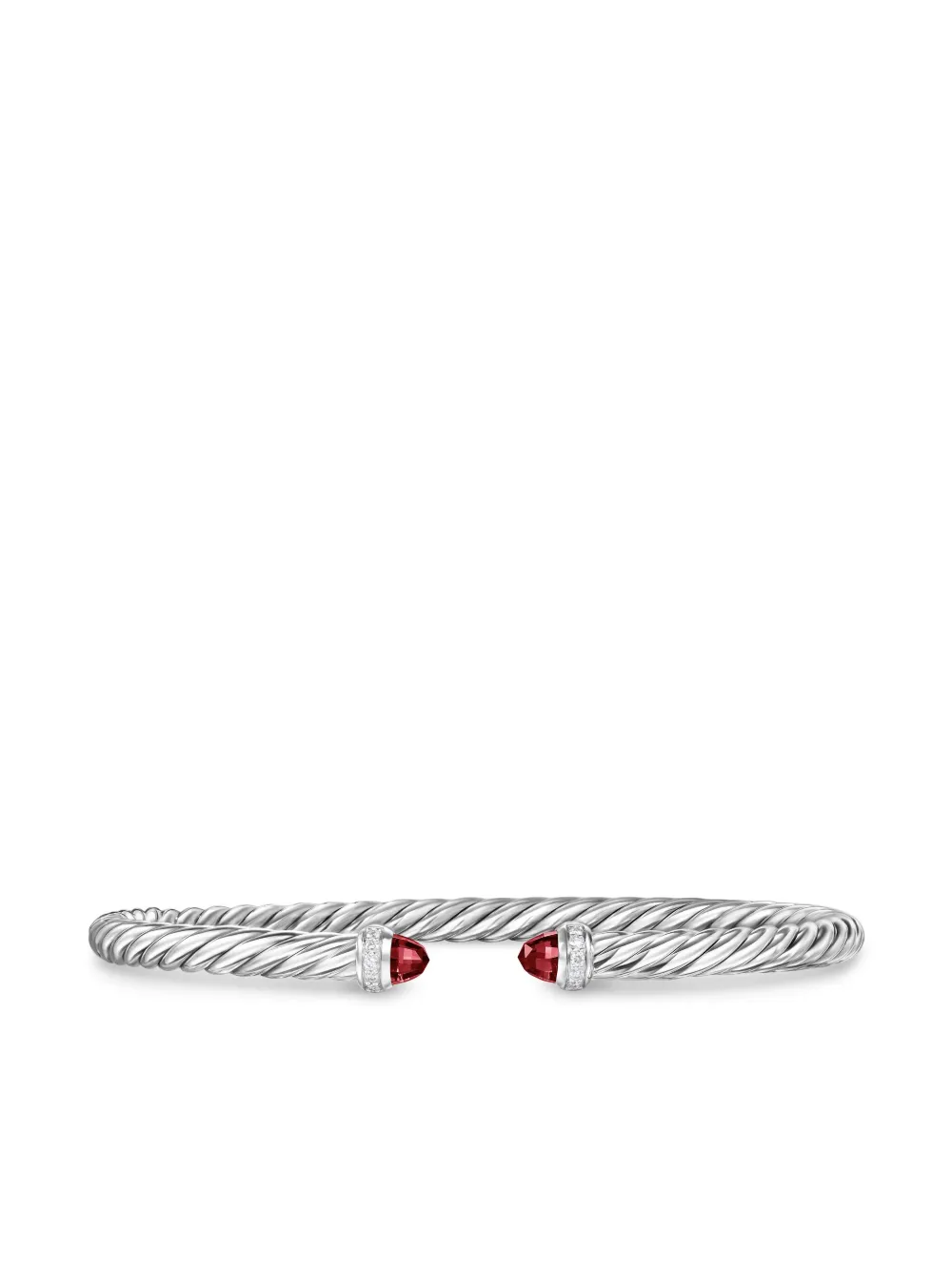 David Yurman Sterling Silver Cablespira Garnet And Diamonds Bracelet In Silver