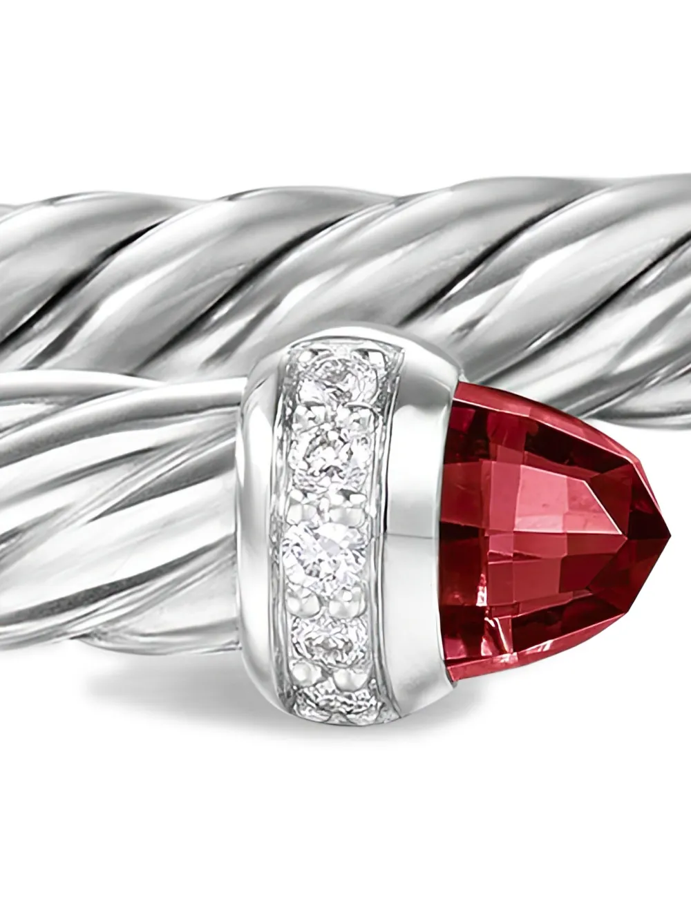 Sterling Silver Cablespira Garnet And Diamond Bracelet (4mm)