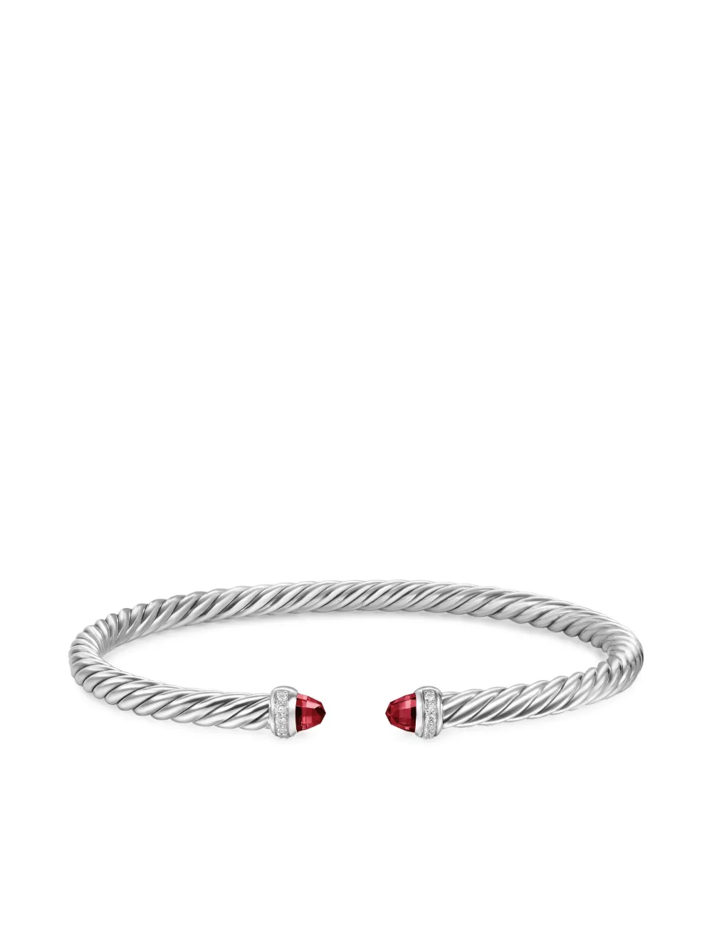 Sterling Silver Cablespira Garnet And Diamond Bracelet (4mm)