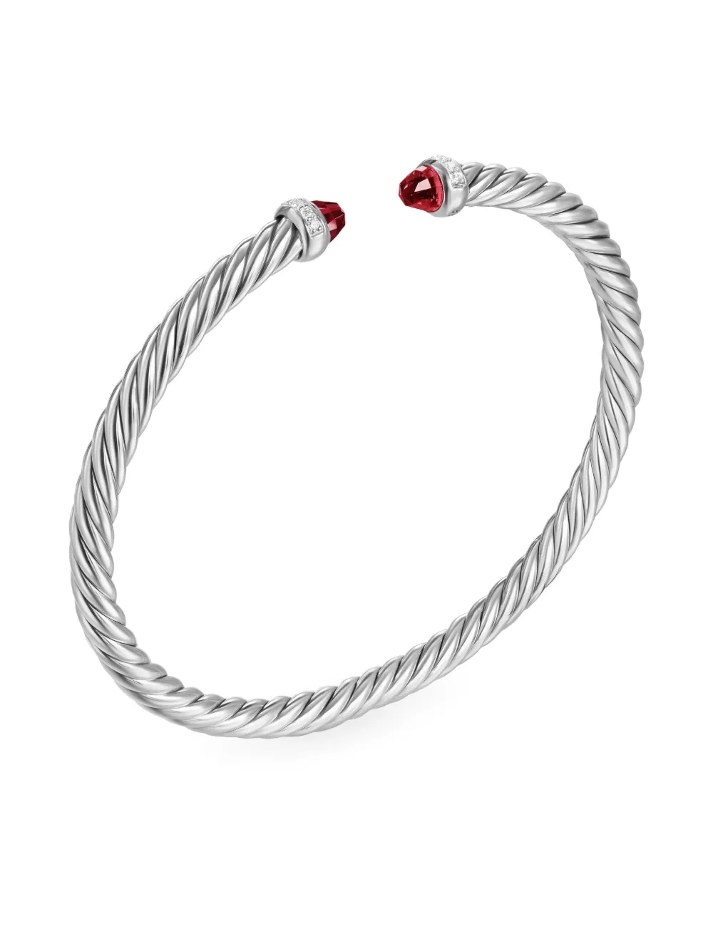 Sterling Silver Cablespira Garnet And Diamond Bracelet (4mm)