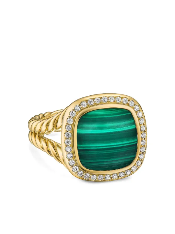 David Yurman 18kt Yellow Gold Albion Malachite and Diamond Ring (15mm)