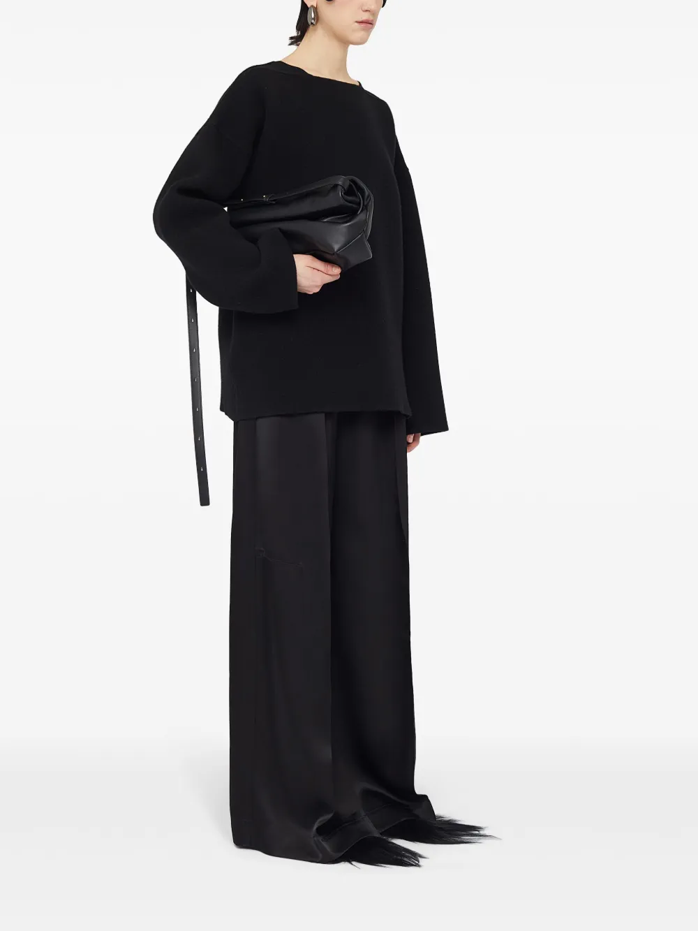 Jil Sander Rollup leren schoudertas - Zwart