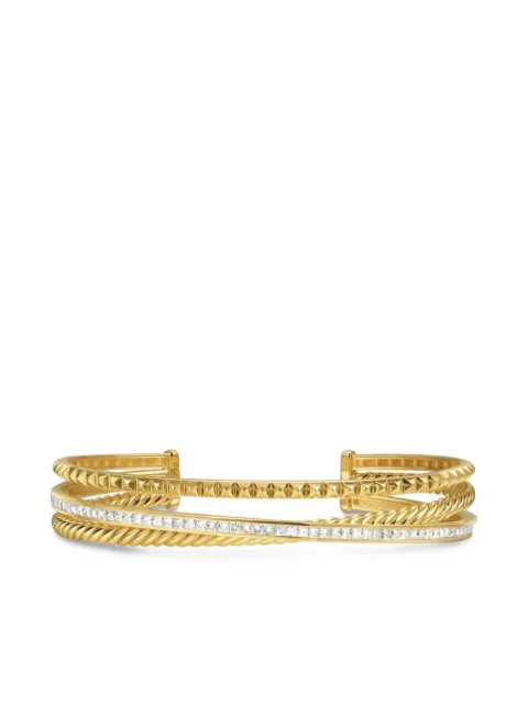 David Yurman 18kt yellow gold Crossover Trio three-row diamond cuff bracelet (11mm)
