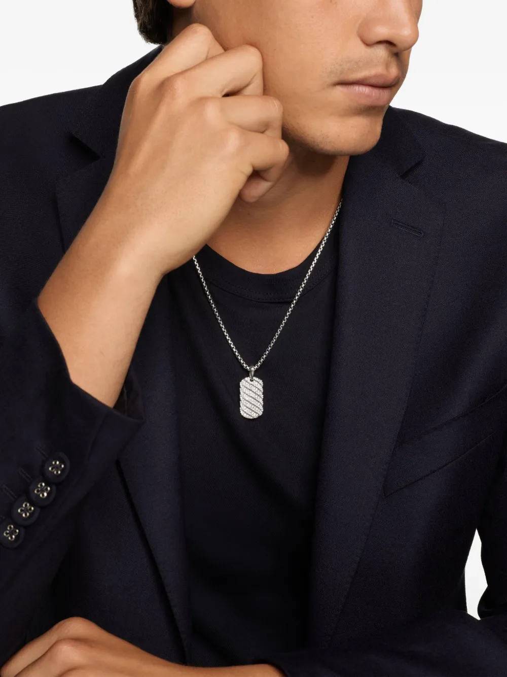 David Yurman sterling silver Sculpted Cable diamond tag (27mm) | Image 2