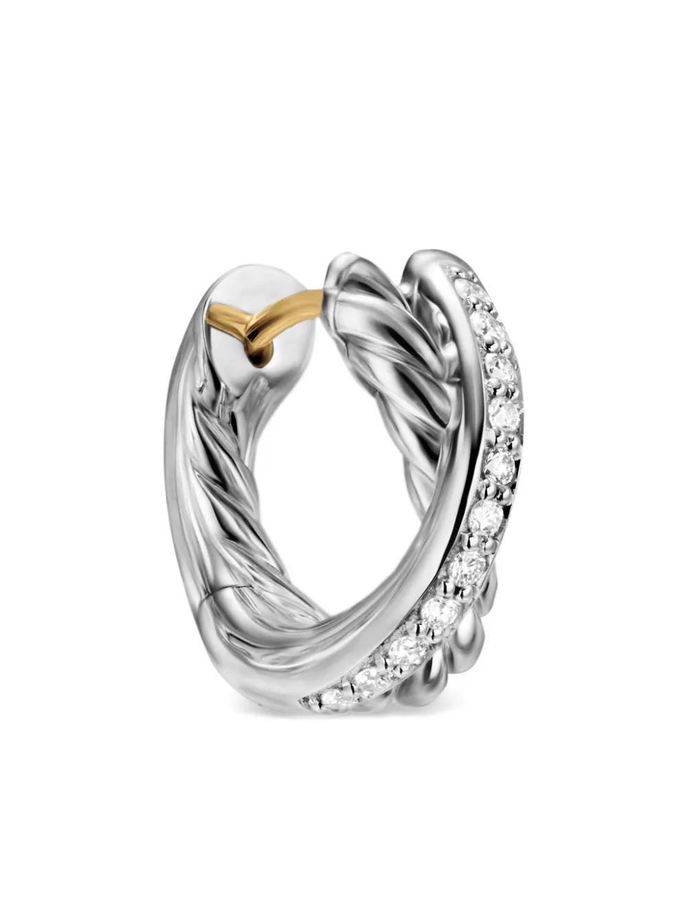  David Yurman Sterling Silver Crossover Diamond Huggie Hoop Earrings (12.4mm) 