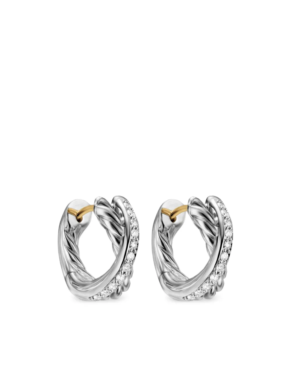 David Yurman Crossover ダイヤモンド フープピアス 12.4mm スターリングシルバー - シルバートーン David Yurman Crossover ダイヤモンド フープピアス 12.4mm スターリングシルバー - シルバートーン