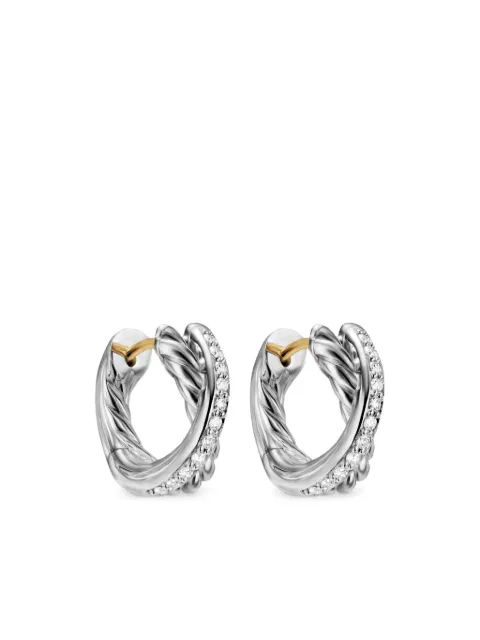 David Yurman sterling silver Crossover diamond huggie hoop earrings (12.4mm)