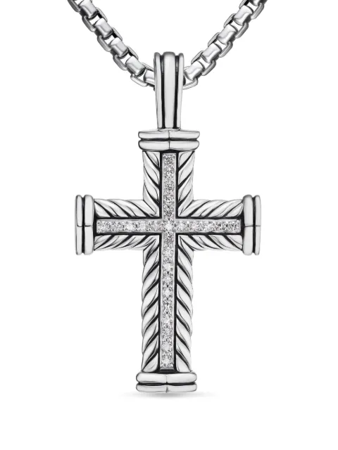 David Yurman sterling silver Chevron Cross diamond pendant (41.7mm)