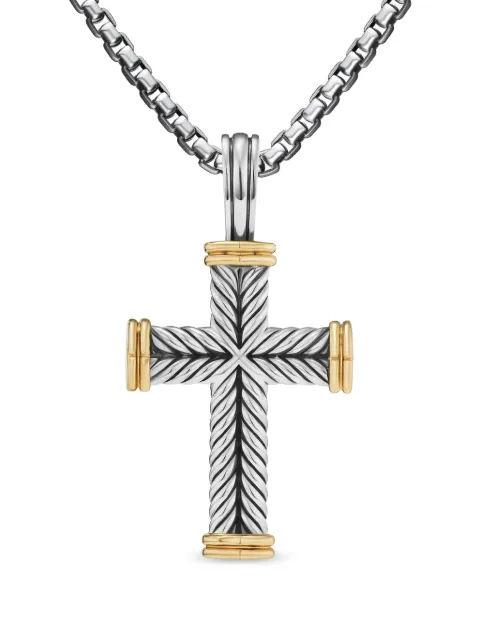 David Yurman dije Chevron Cross en oro amarillo de 18kt y plata de ley de 33mm