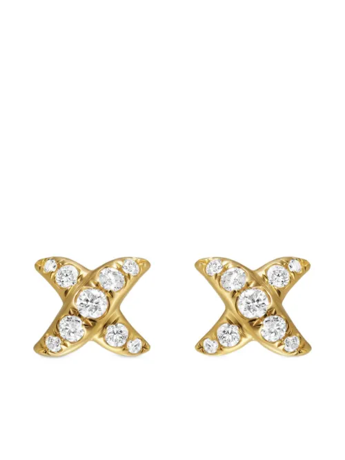 Puces d'oreilles Crossover X en or 18ct pavées de diamants - David Yurman - Modalova