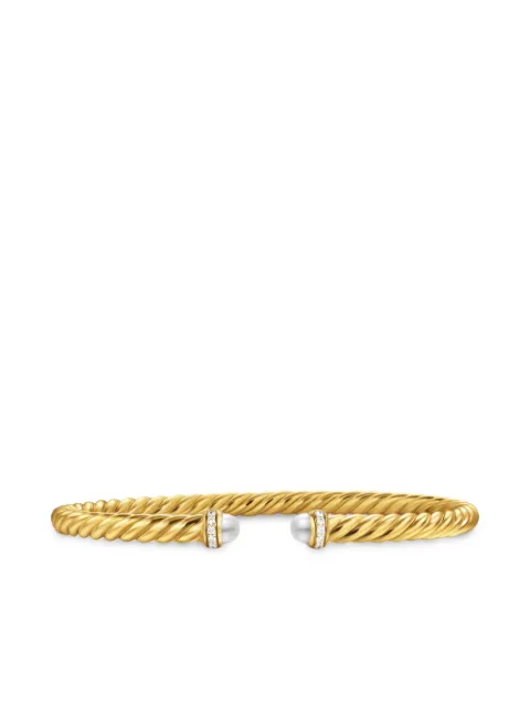 David Yurman bracelet Cablespira en or 18ct serti de diamants et de perles (4 mm)