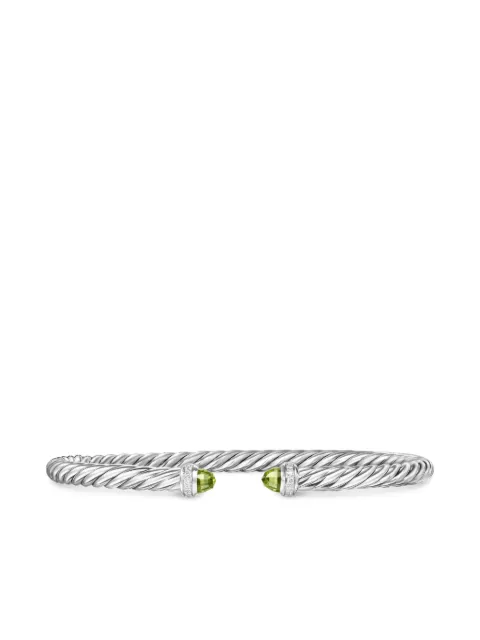 David Yurman sterling silver Cablespira peridot and diamonds bracelet (4mm)