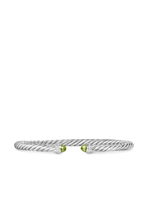 David Yurman Sterling Silver Cablespira Peridot and Diamonds Bracelet (4mm)