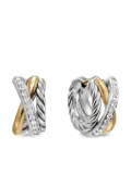 David Yurman 18kt yellow gold and sterling silver Crossover Three Row diamond hoop earrings (13mm)