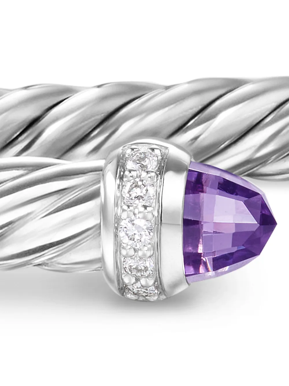 David Yurman Sterling Silver Cablespira Amethyst And Diamonds Bracelet In Silver