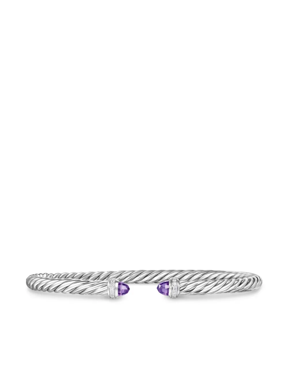 David Yurman Sterling Silver Cablespira Amethyst And Diamonds Bracelet In Silver