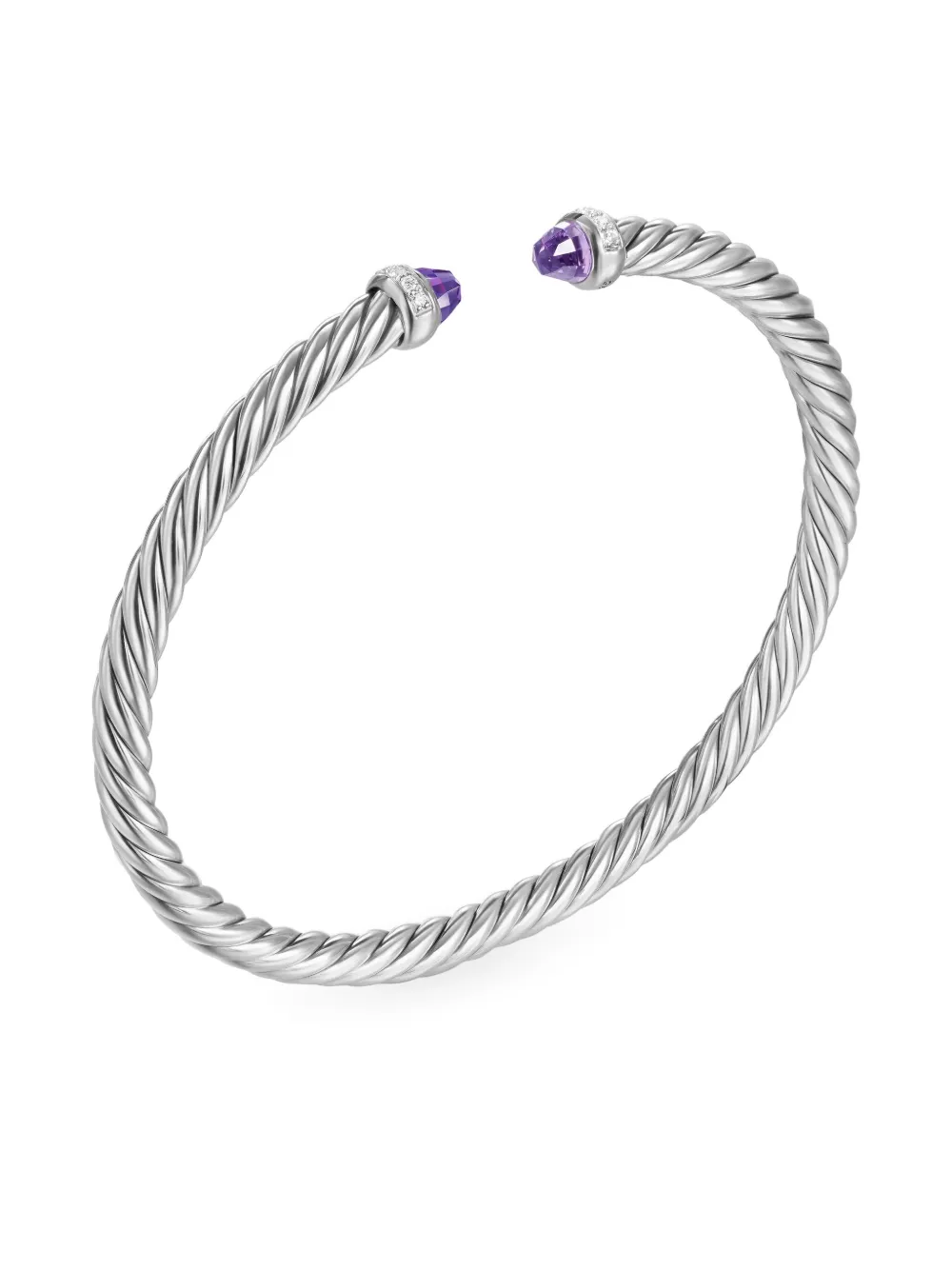  David Yurman Sterling Silver Cablespira Amethyst And Diamond Bracelet (4mm) 