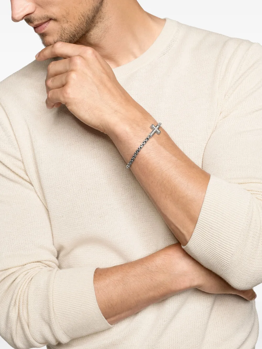 David Yurman Bracciale Cross in argento sterling con diamante | Image 2