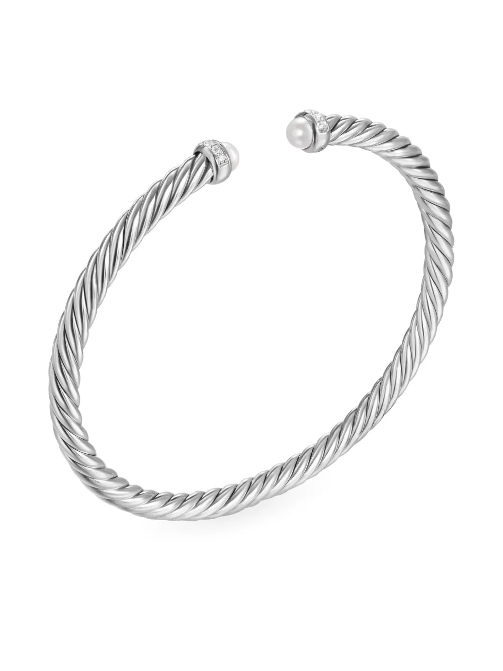  David Yurman Sterling Silver Cablespira Pearl And Diamond Bracelet (4mm) 
