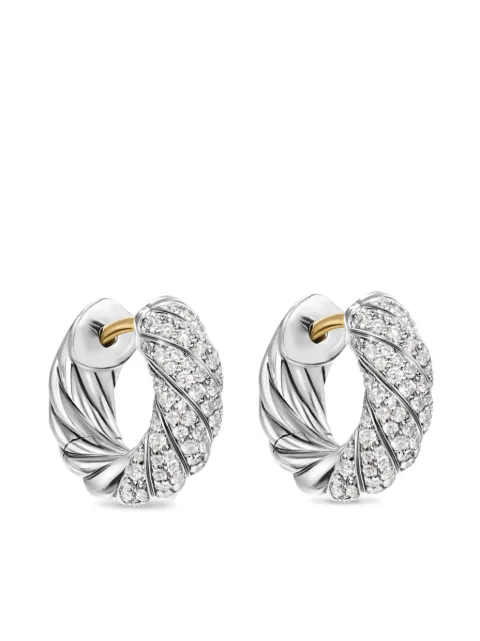 David Yurman arracadas Sculpted Cable en plata de ley con diamantes de 14.4mm