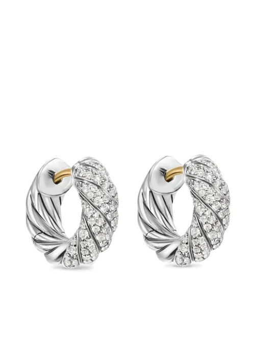 Créoles Sculpted Cable pavées de diamants - David Yurman - Modalova