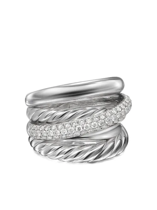 Bague Crossover Five Row en sterling pavée de diamants (17,5 mm) - David Yurman - Modalova
