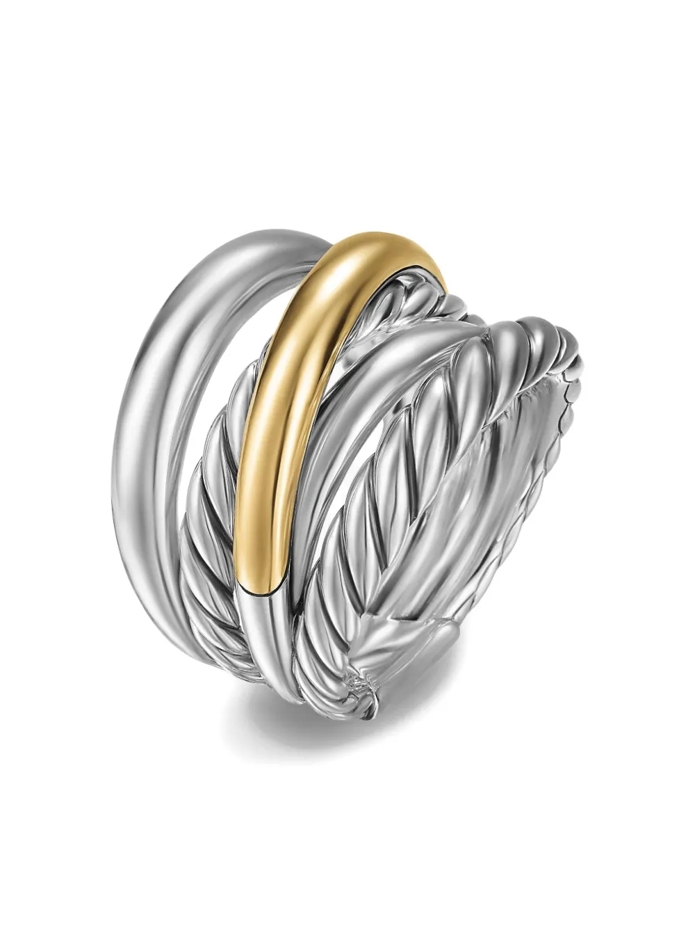  David Yurman 14kt Yellow Gold Crossover Five Row Ring (17.5mm) - Silver 