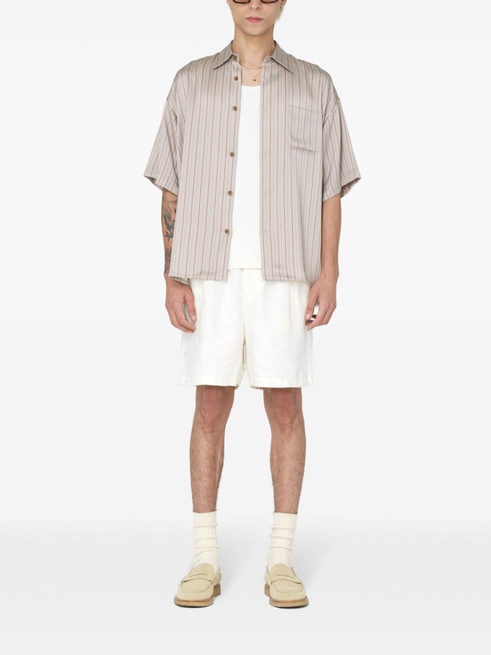 John Elliott Easy elasticated-waist linen shorts - Wit