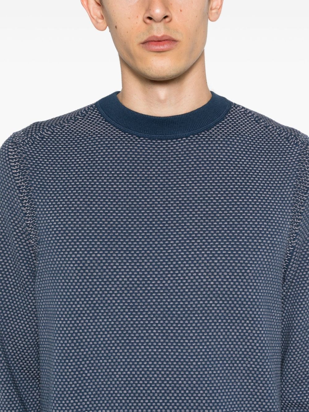 Shop Hugo Boss Textured-finish Long-sleeve Jumper In Blue