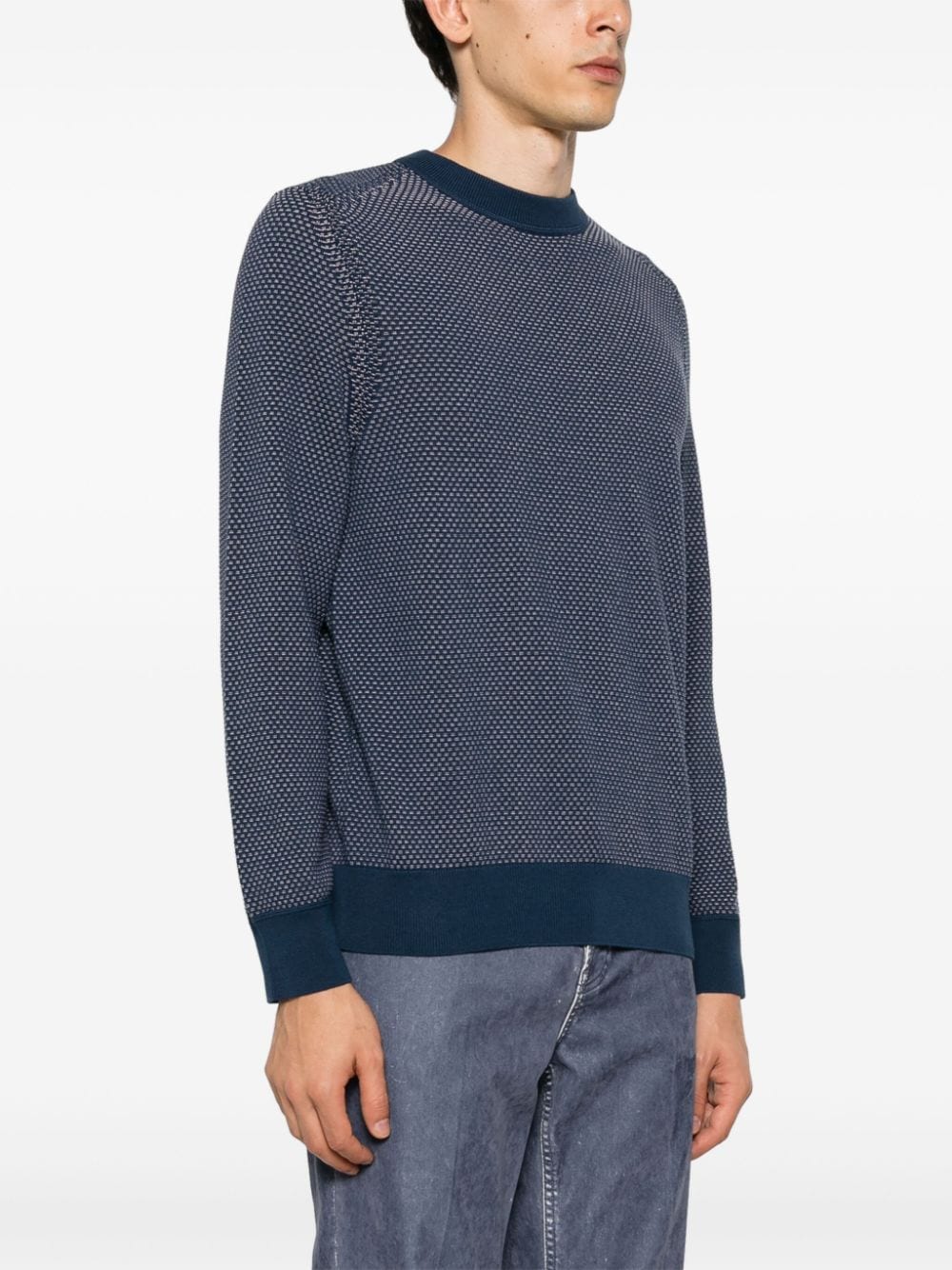 Shop Hugo Boss Textured-finish Long-sleeve Jumper In Blue