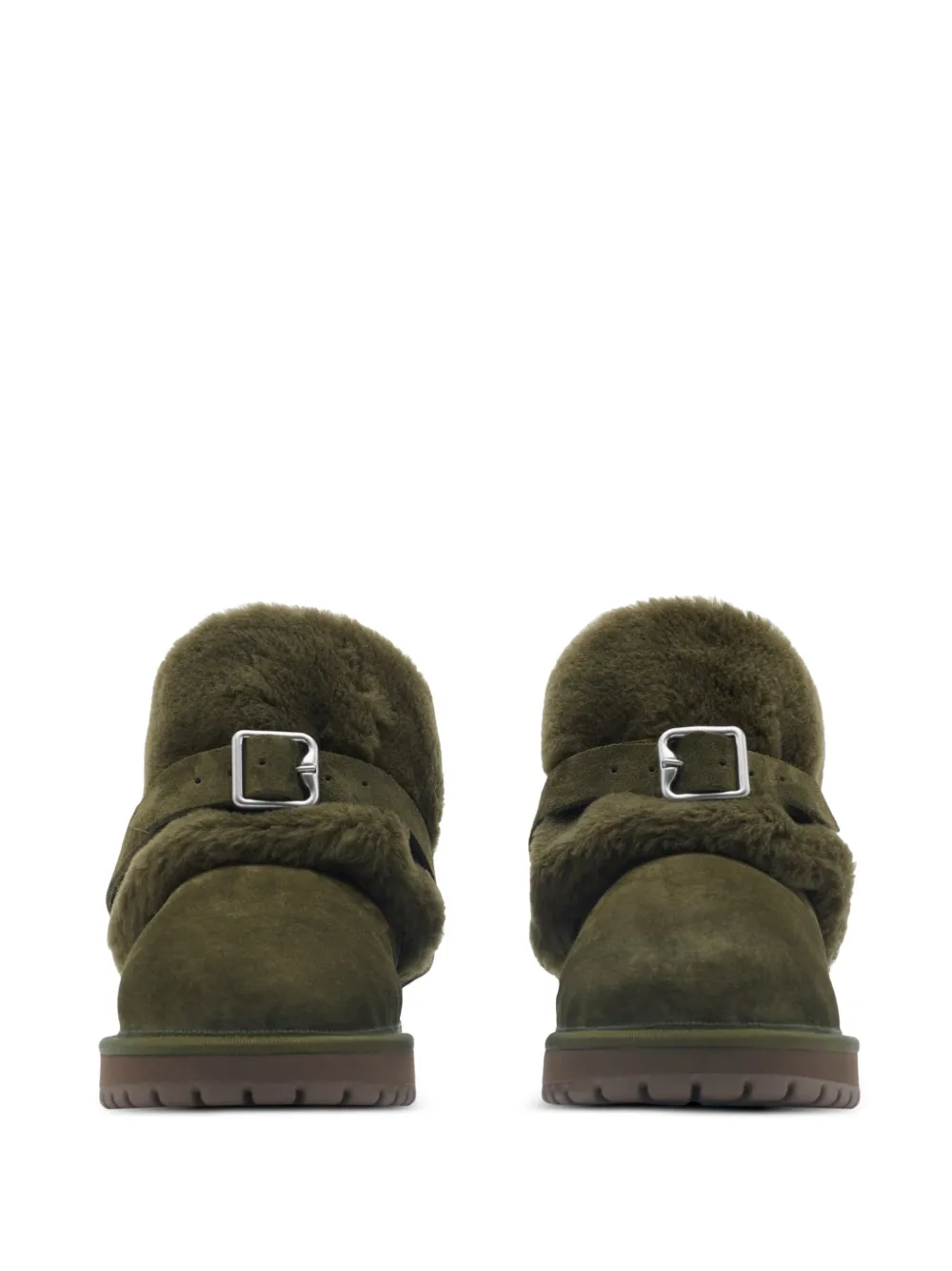 Burberry Snug Green Ankle Boots With Strap In Suede And Shearling In Green
