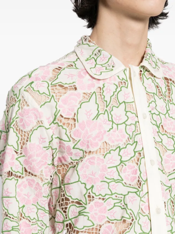 BODE 新品 PETAL LACE SS SHIRT シャツ ボーディ BODE floral-embroidered Lace Shirt | Pink | FARFETCH