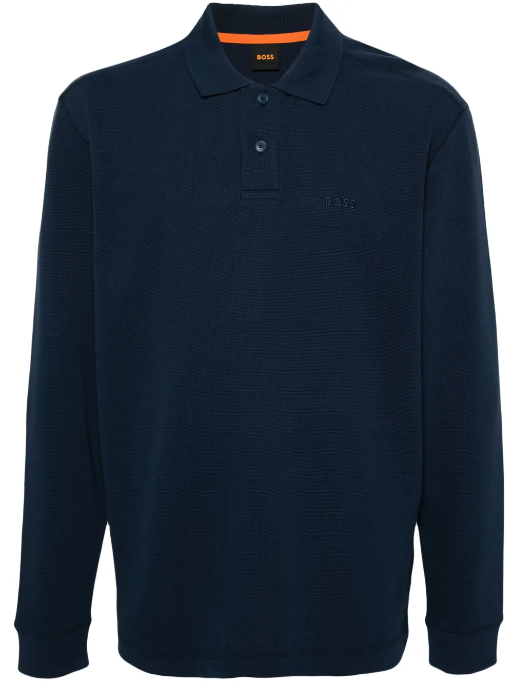 BOSS logo-embroidered waffle-knit jumper – Blue