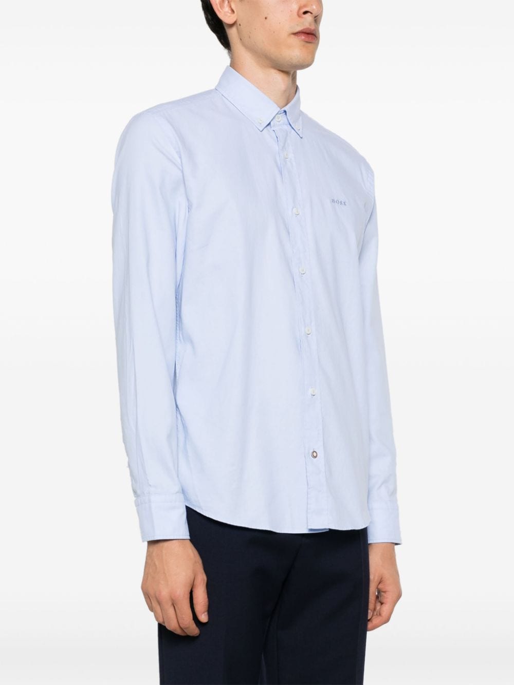 Shop Hugo Boss Logo-embroidered Cotton Shirt In Blue