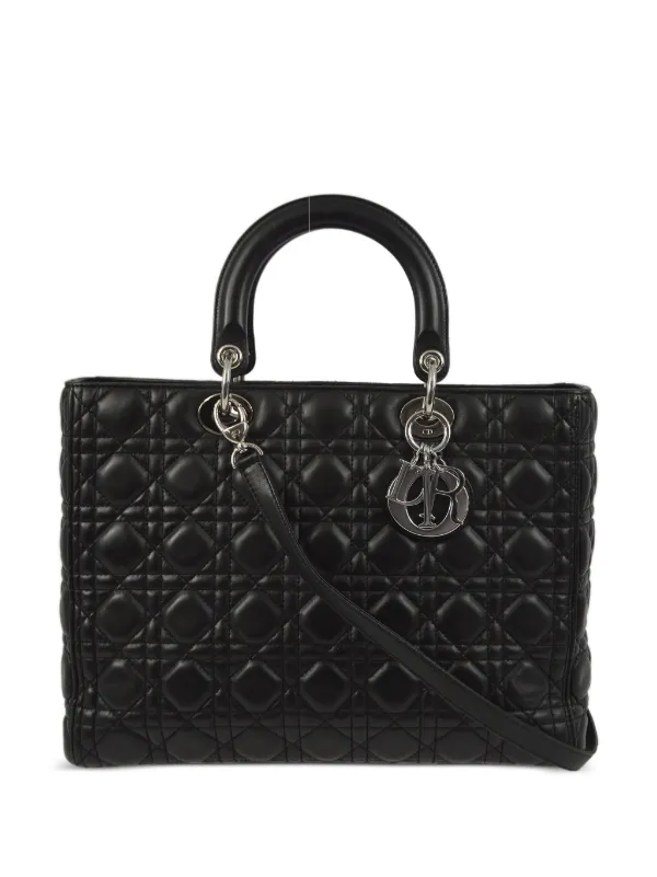 Christian Dior Pre Owned 2015 Cannage Lady Dior two way Handbag Black FARFETCH TR