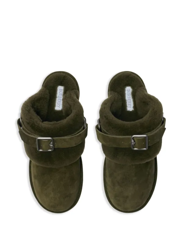 Burberry スエード＆シアリング ミュール | グリーン | FARFETCH JP