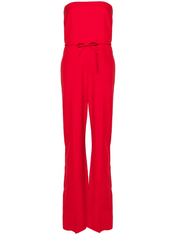 Valentino Garavani Strapless straight leg Wool Jumpsuit Red FARFETCH