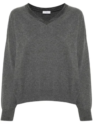 Brunello Cucinelli Monili-detail Cashmere Jumper | Grey | FARFETCH