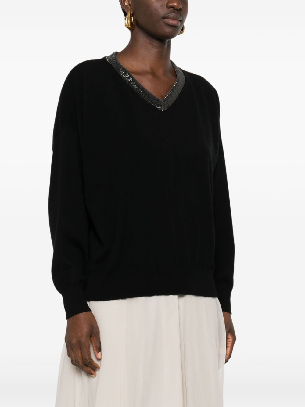 Shop Brunello Cucinelli Monili-detail Cashmere Jumper In Black